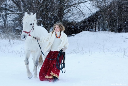 The beautiful and horse - winter, girl, horse, snow