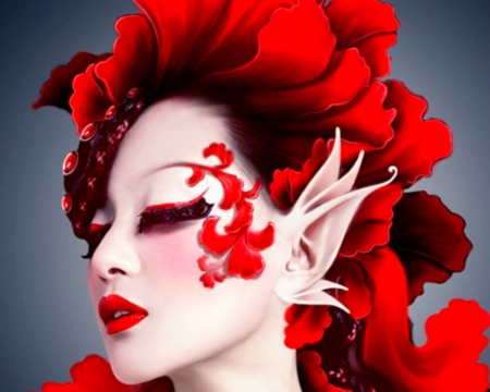 Artistic Woman - artistic, face, red, woman