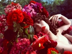 Lovely Girl in Red Flowers