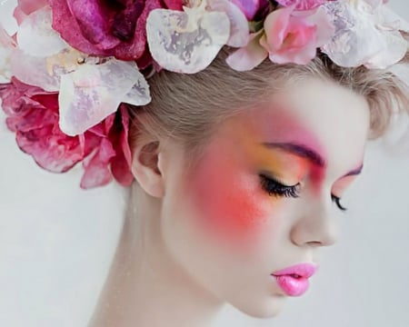 Flower Girl - woman, face, flowers, make up