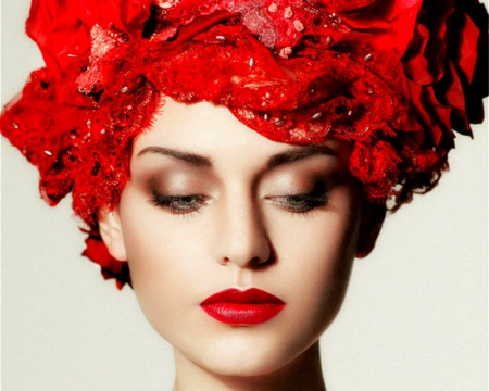 Artistic Woman - face, red, lace, woman