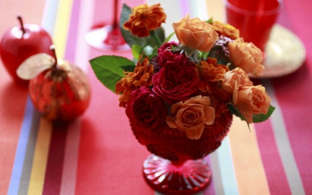 Beautiful Flowers - flowers, vase, roses, petals