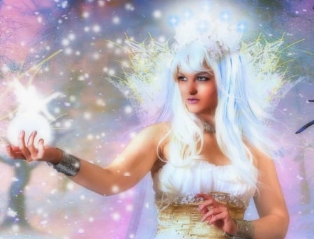 ~Snow Queen~ - girls, xmas and new year, photomanipulation, models, winter, beautiful girls, fantasy, creative pre-made, love four seasons, queen, digital art, weird things people wear, snow, beautiful, white hair