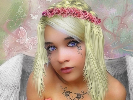 ~Pretty Angel~ - pretty, softness beauty, creative pre-made, angels, beautiful, digital art, models, weird things people wear, lovely, photomanipulation, hair, girls, beautiful girls, fantasy, wings, love four seasons