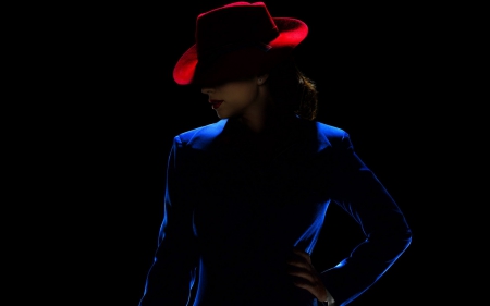 Agent Carter - hat, black, Agent Carter, blue, woman, red, girl, dark