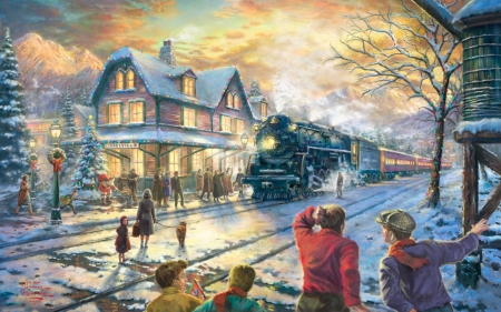 Coming Home For Christmas - winter, train, people, christmas