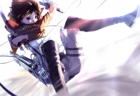 Mikasa Ackerman - Red, Anime Girl, Brown Hair, Anime, Short Hair, Mikasa Ackerman, Attack on Titan, Wallpaper, Scarf, Uniform, Sword