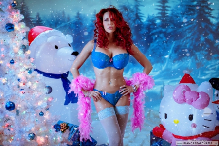 All I Want For Christmas - Red Hair, Blue Lingerie, Sexy, Model