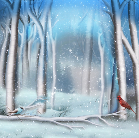 Hiverbleu - winter, fantasy, bird, blue