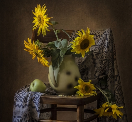 Still Life - flowers, table, jar, still life