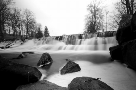 Frigid Falls - winter falls, icy pond, Frigid Falls, winter pond