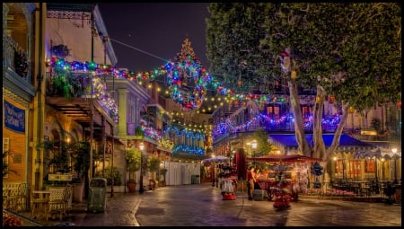 Christmas in Disneyland - trees, decoration, lights, colors, houses