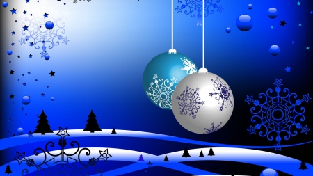 Blue Christmas - xmas, decoration, balls, artwork