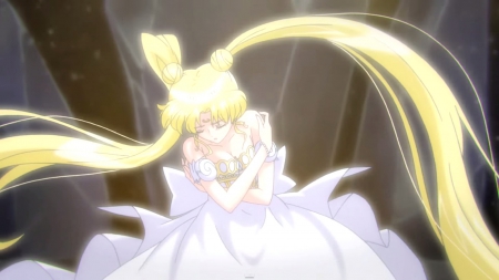 Serenity - gown, princess serenity, blond hair, beautiful, blonde, anime girl, girl, blond, blonde hair, gorgeous, sailormoon, sailor moon, glow, pretty, twin tails, beauty, sweet, anime, twintail, serenity, twintails, dress, twin tail, long hair, angelic, nice, glowing, lovely, female, princess