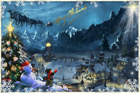 merry christmas to all my friends in Desktopnexus - snowman, magic, year, winter, claus, nature, christmas tree, reindeer, star, merry christmas, boy, blue, snow, 2015, scenery