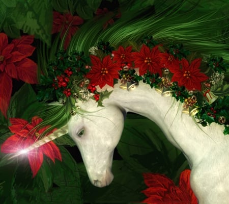 Christmas Unicorn - white, flower, horse, unicorn