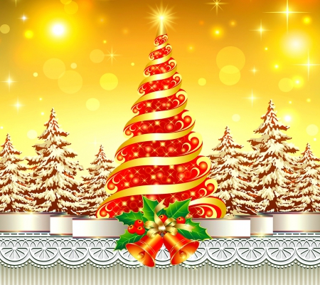 Christmas tree - tree, christmas, red, gold