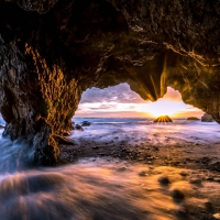 ocean cave sunset