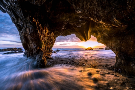 ocean cave sunset - nature, fun, ocean, cool, sunset