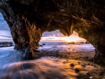 ocean cave sunset