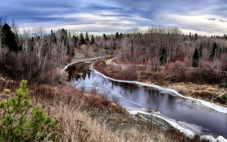 Frozen river - winter, frosted, water, frosty, landscape, scene, HD, forest, river, frozen, nature, frost, mountains, wallpaper