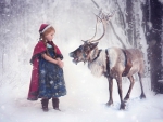 Little Girl and Reindeer