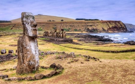 Rapa Nui Stones on Easter Island, Chile - ancient, stones, easter island, chile