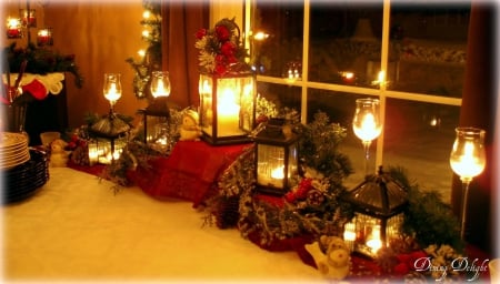 Christmas Lights - evening, lanterns, window, decoratiom