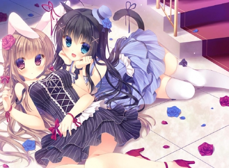 Bunny & Cat - love, neko, cat, girl, orginal, bunny, animal, friends, cute, lolita