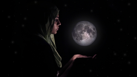 The Power of the Moon - moon, black, hooded, fantasy, night, dark