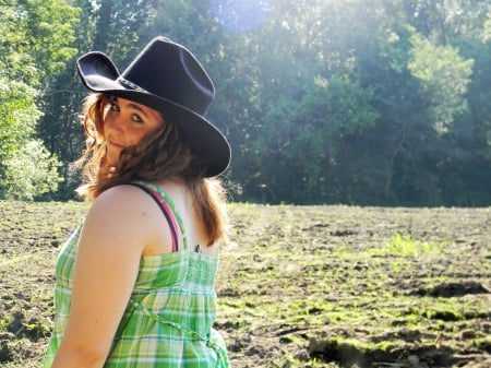 Looking Back - cowgirl, country, boots, hat