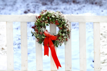 Winter Holidays â™¥ - red ribbon, holidays, merry christmas, wreath, winter season