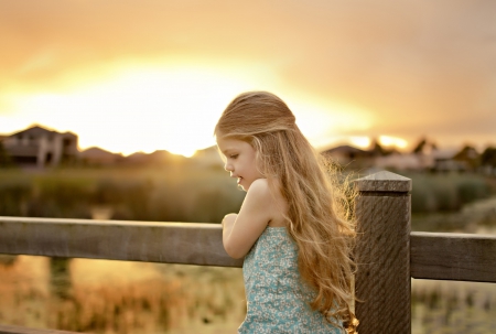 Little Angel - little girl, blonde, angel, lovely, at sunset