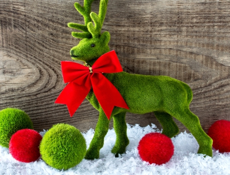 Xmas - balls, snow, merry, deer, decoration, christmas