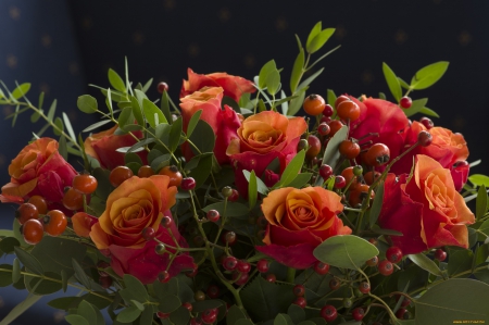 Christmas - bouquet, red, roses, christmas