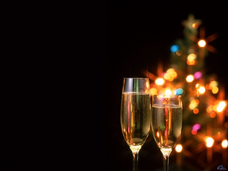 Spend Christmas Together!♥♥ - christmas, champagne, glasses, lights, together, colors, celebration