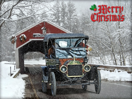 Merry Christmas - abstract, christmas, model t, greeting