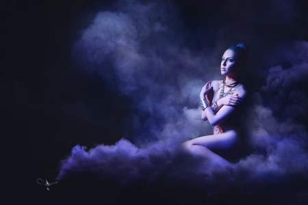 * - woman, smoke, blue, magic