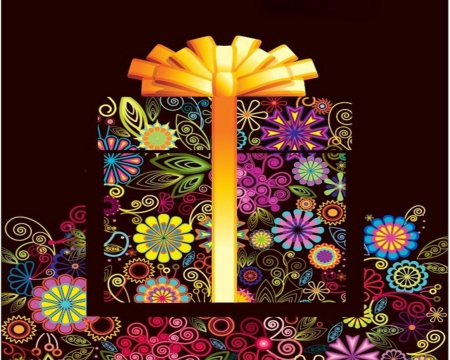 Gift - vector, art, flowers, gift