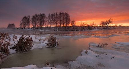 Winter sunset - winter, nature, sunset, snow