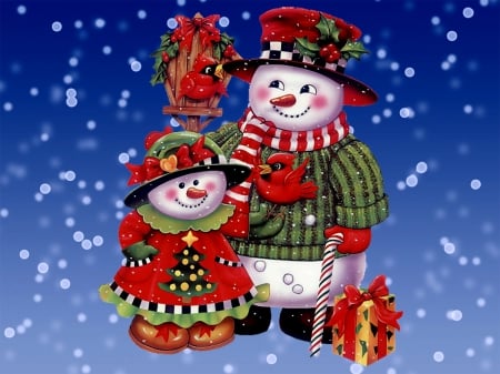 Winter friends - snowman, snowfall, smiling, winter, snowflakes, christmas, snow, photoshop, beautiful, holiday, family, friends, sweet, cute