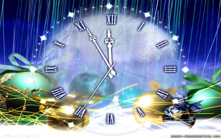 Happy New Year - christmas, abstract, new year, ornaments, clock, 3d and cg