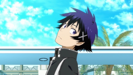 Raku Ichijo - hairpin, blue eyes, school, raku ichijo, nisekoi, wallpaper, school uniform, blue hair, anime guy, anime