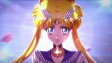 Sailor Moon - nice, beauty, female, magic, blond, twintail, anime girl, face, blond hair, glowing, pretty, blonde hair, petals, anime, twin tail, girl, magical girl, twintails, long hair, lovely, sailor moon, glow, twin tails, beautiful, sweet, sailormoon, blonde