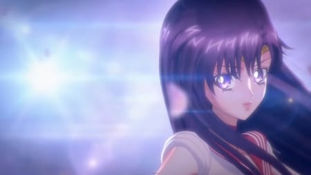 Sailor Mars - pretty, anime, magic, female, long hair, sailor moon, face, nice, purple hair, anime girl, sailormoon, beautiful, girl, beauty, lovely, sweet, petals, glow, fantasy, glowing, magical girl, sailor mars