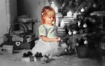 Wishes...! - angel, merry christmas, wishes, two colors, tree, little girl, gifts