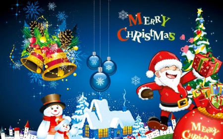 Merry Christmas - santa, snowman, bells, christmas