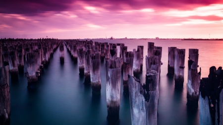 SUNSET â™¥ - sky, pier, sunset, sea, weather