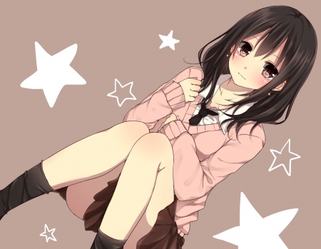 cute girl - face, pretty, cute, anime, stars, girl, school, pretty face, uniform