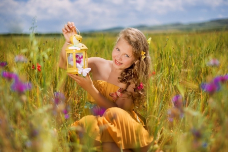 â¤ - field, girl, lantern, photography